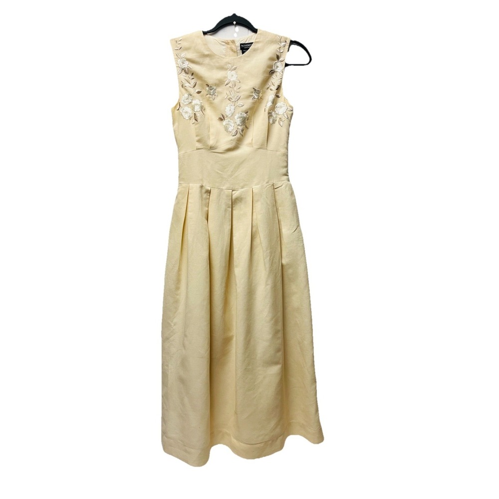 VTG J Peterman 2 Cream Linen Midi Dress Edwardian Style Romantic Wedding Tea 50s